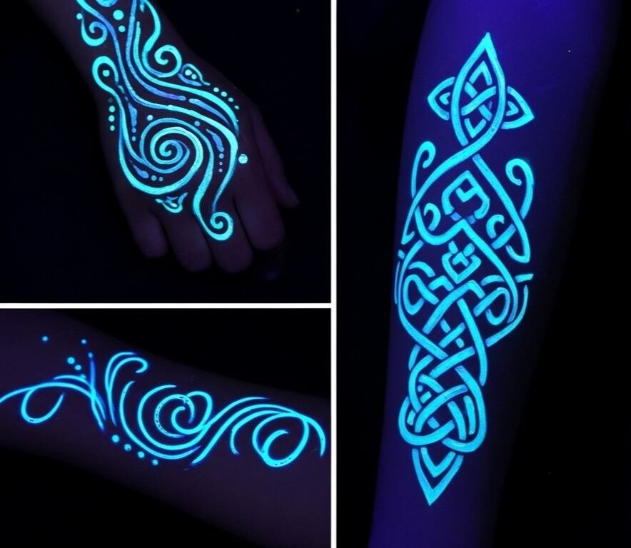 Tatuajes temporales neón que brillan bajo luz negra